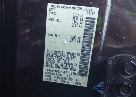 2014 Nissan Maxima 3.5 S/3.5 Sv из США, поврежденный, VIN 1N4AA5AP2EC471590